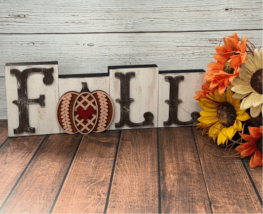 Fall Pumpkin Word Block, White Peach Orange Accent, Rustic Autumn Gift, Perfect for Fall Decor Lovers