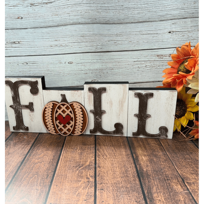 Fall Pumpkin Word Block, White Peach Orange Accent, Rustic Autumn Gift, Perfect for Fall Decor Lovers