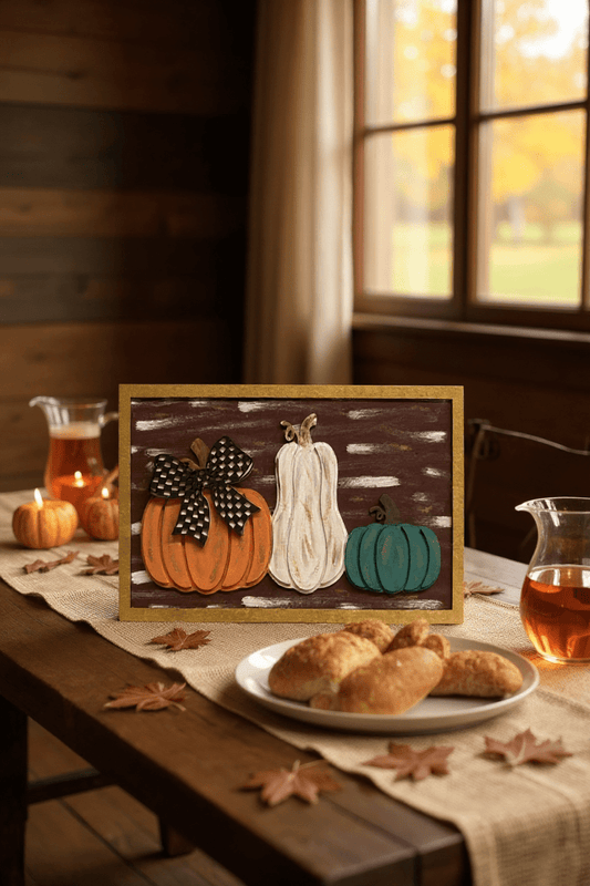 Fall Wall Hanger with White, Orange & Teal Pumpkins Fall Wall Decor