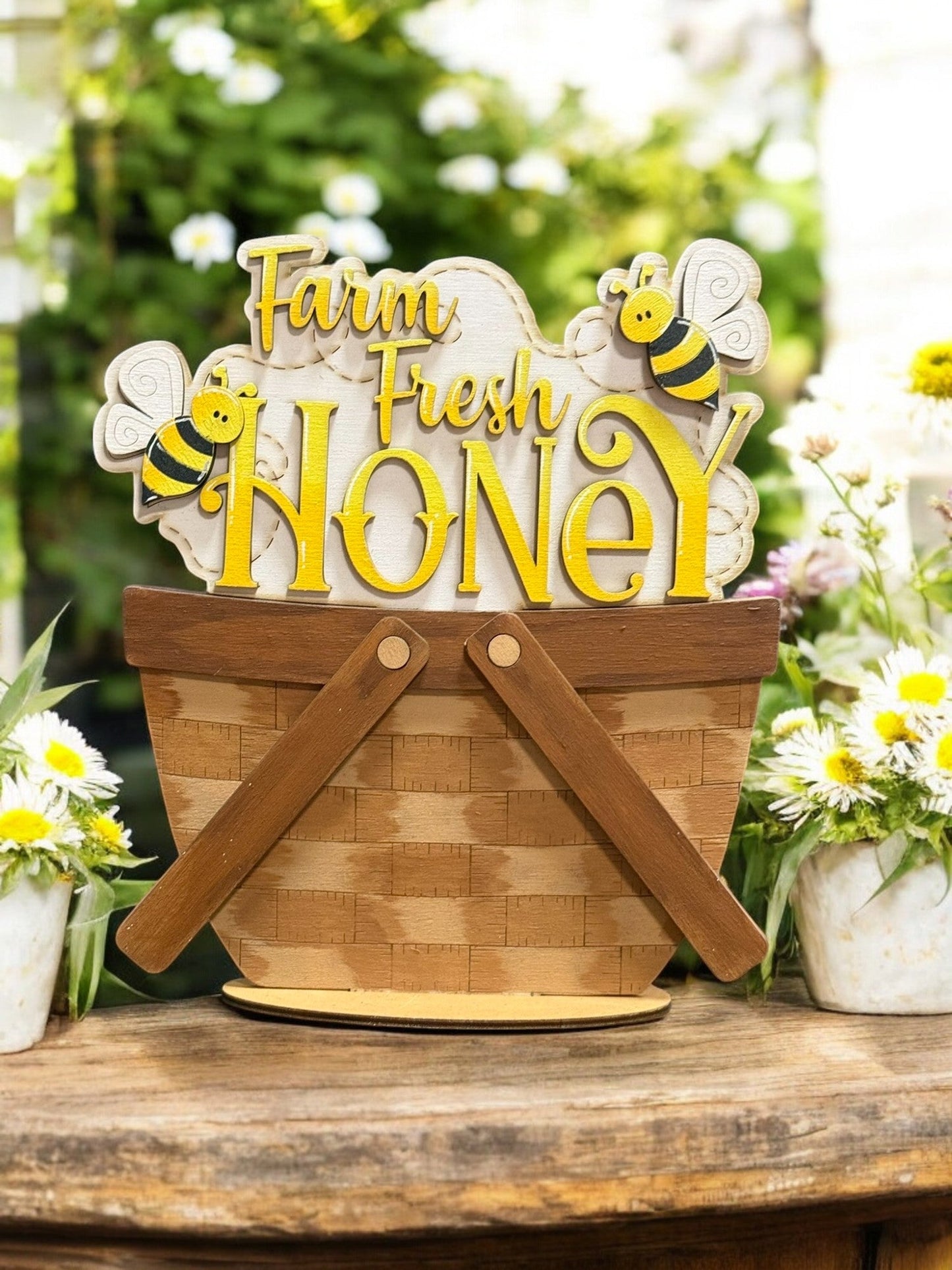 Farm Fresh Honey Weave Basket, Cute Bumble Bee Decor Shelf Sitter for Springtime Charm, Great Gift for Nature Enthusiasts Fresh Honey - Bzzz