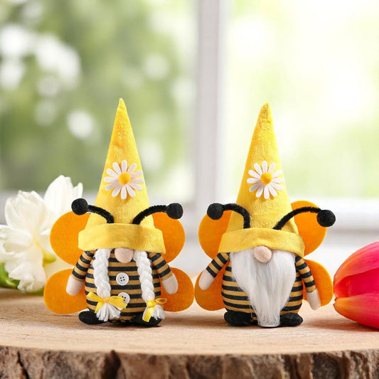 Farmhouse Bumble Bee Gnome Plush, Spring Home Decor Accent, Cozy Seasonal Gift for Bee Lovers SET