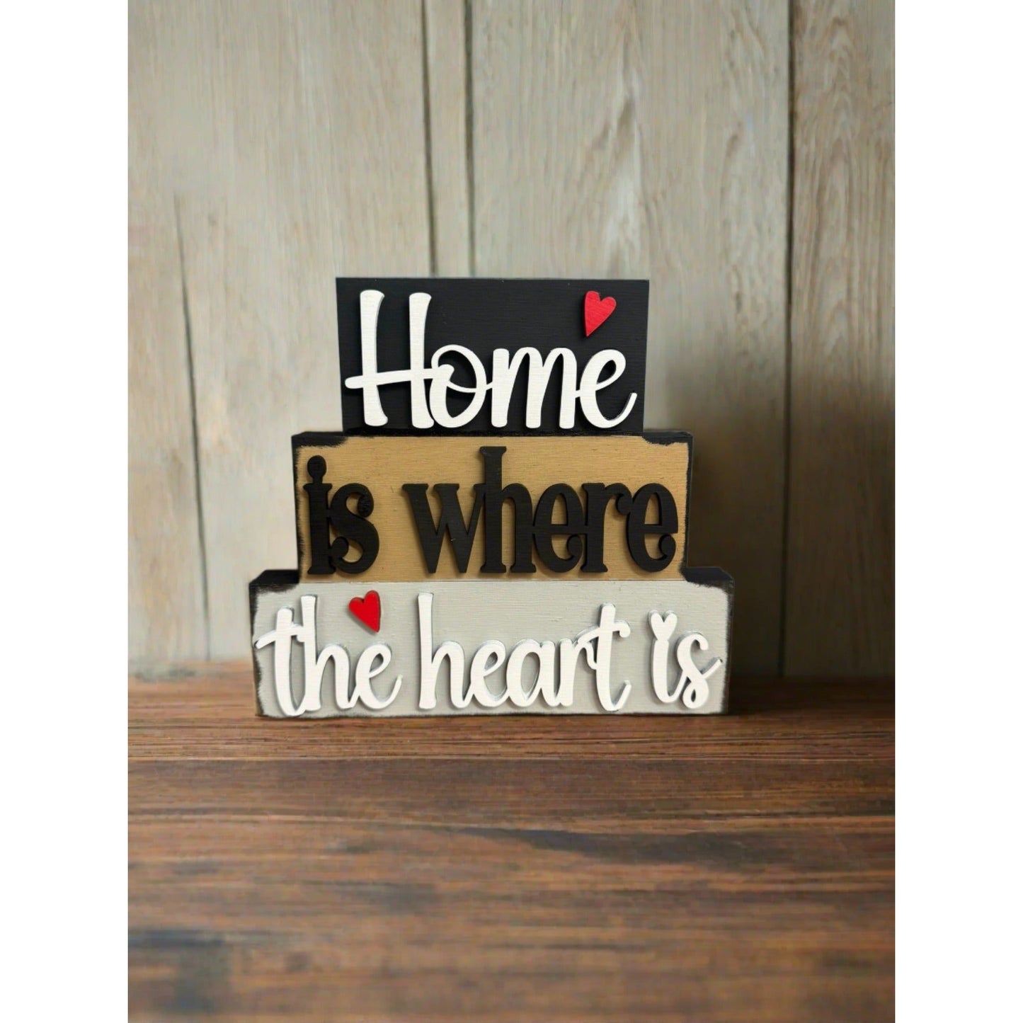 Farmhouse Stacked Word Blocks Farmhouse Shelf Sitter Heart Is