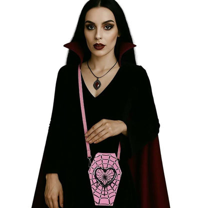 Faux Leather Gothic Heart Spiderweb Printed Coffin Crossbody Bag - Nifty Decor & More