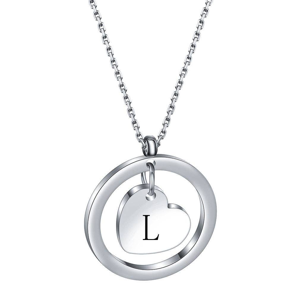 Initial Heart Charm In Ring Stainless Steel Necklace Initial Necklace L