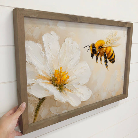 Bee and Flower Canvas Art | Floral Wall Decor | Nature Inspired Home Decor | Bee Illustration for Nursery & Living Room Wall Decor