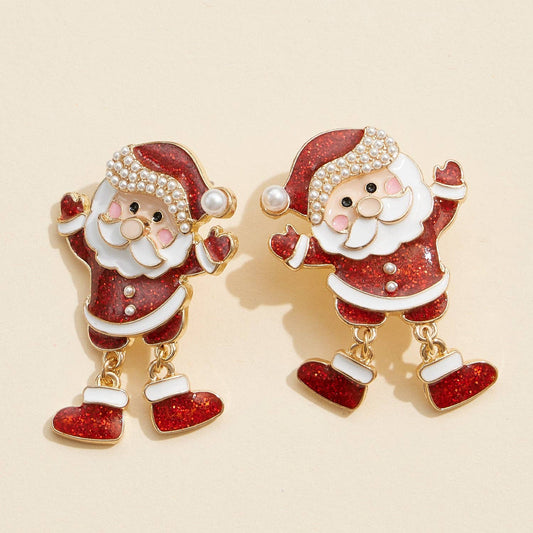 Festive Enamel Santa Claus Earrings One 4SE31092 Red