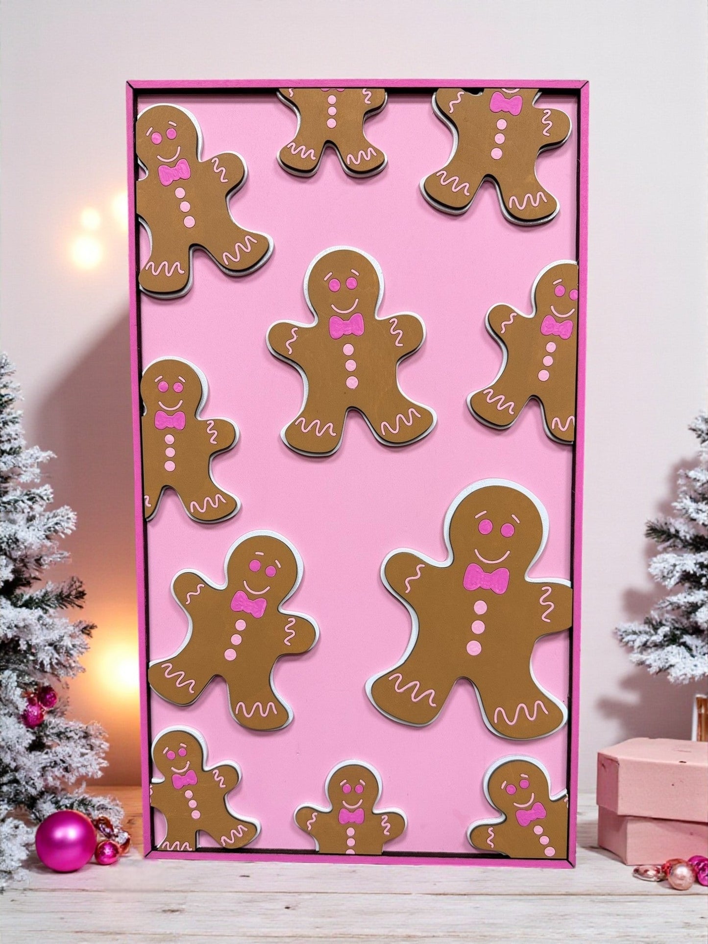 Festive Gingerbread Cute Pink Christmas Wall Art - Nifty Decor & More