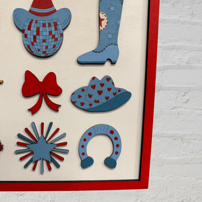 Festive Red White and Blue Preppy Bow & Western Wall Hangings, Patriotic Home Decor, 4th of July Gift Wall Decor