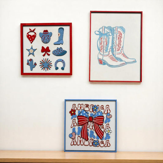 Festive Red White and Blue Preppy Bow & Western Wall Hangings, Patriotic Home Decor, 4th of July Gift - Nifty Decor & More
