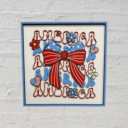 Festive Red White and Blue Preppy Bow & Western Wall Hangings, Patriotic Home Decor, 4th of July Gift Wall Decor America Bow