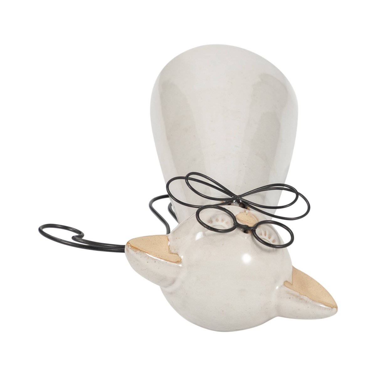 Figurine - White Ceramic Cat with Glasses and Bow, 11 in. - Nifty Decor & More