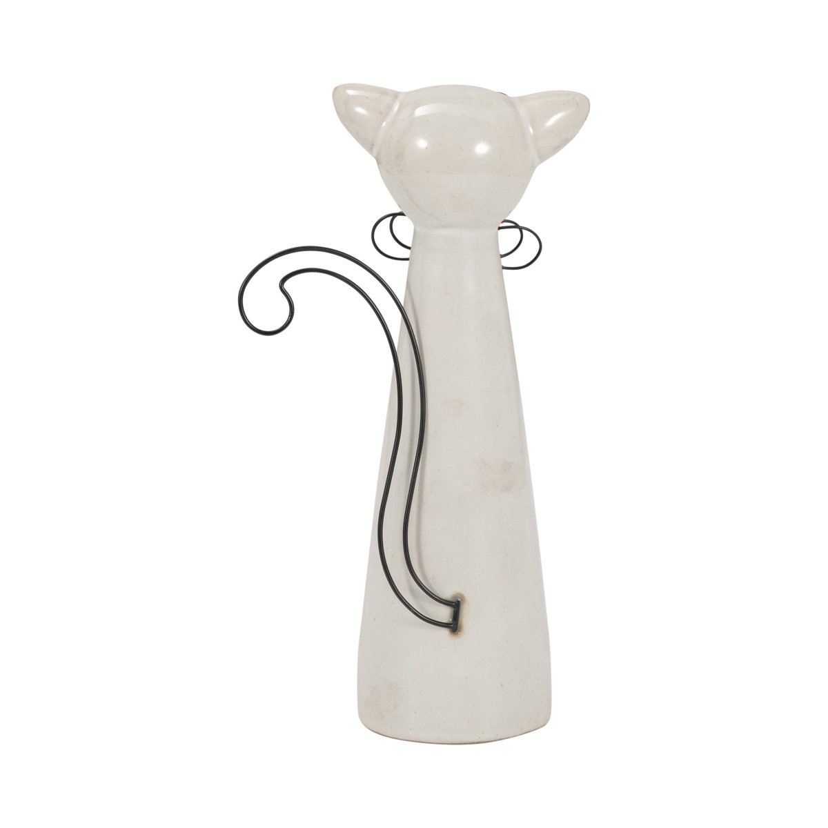 Figurine - White Ceramic Cat with Glasses and Bow, 11 in. - Nifty Decor & More