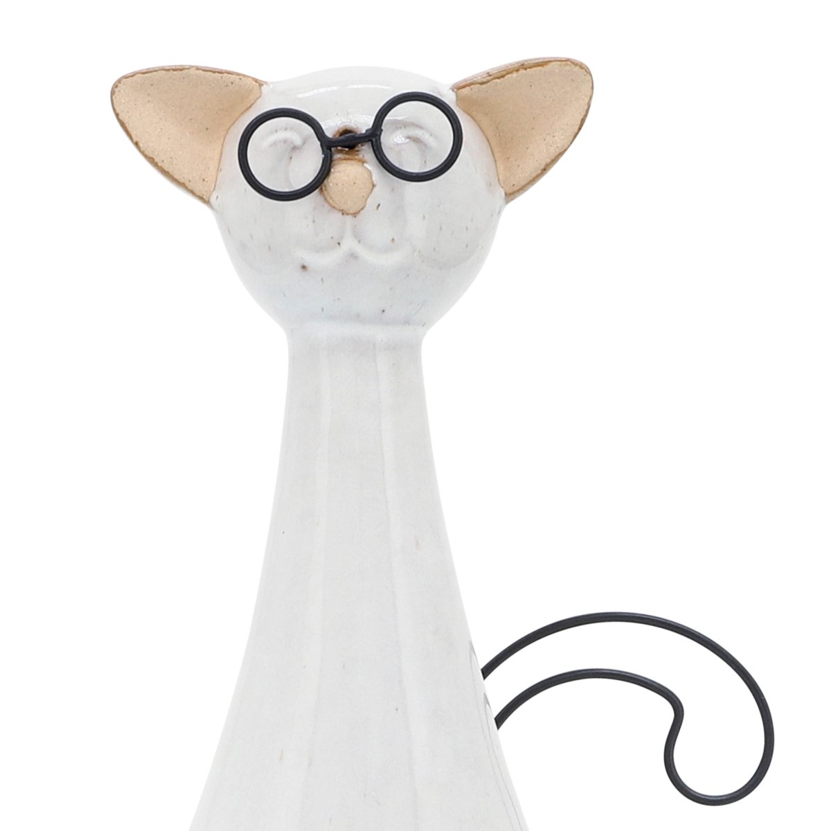 Figurine - White Ceramic Chubby Cat with Glasses, 10 in. - Nifty Decor & More