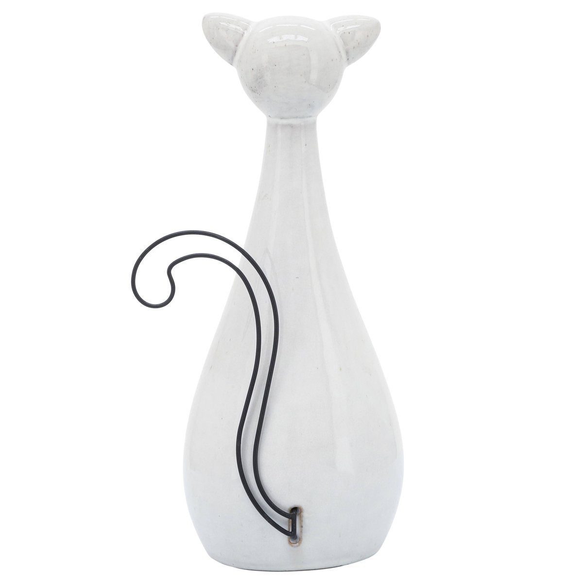 Figurine - White Ceramic Chubby Cat with Glasses, 10 in. - Nifty Decor & More