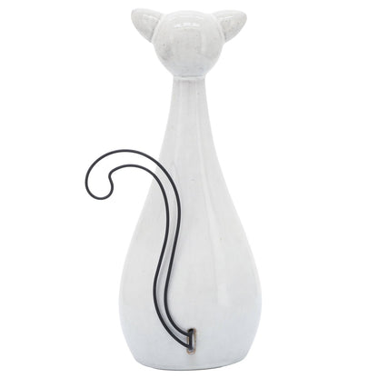 Figurine - White Ceramic Chubby Cat with Glasses, 10 in. - Nifty Decor & More