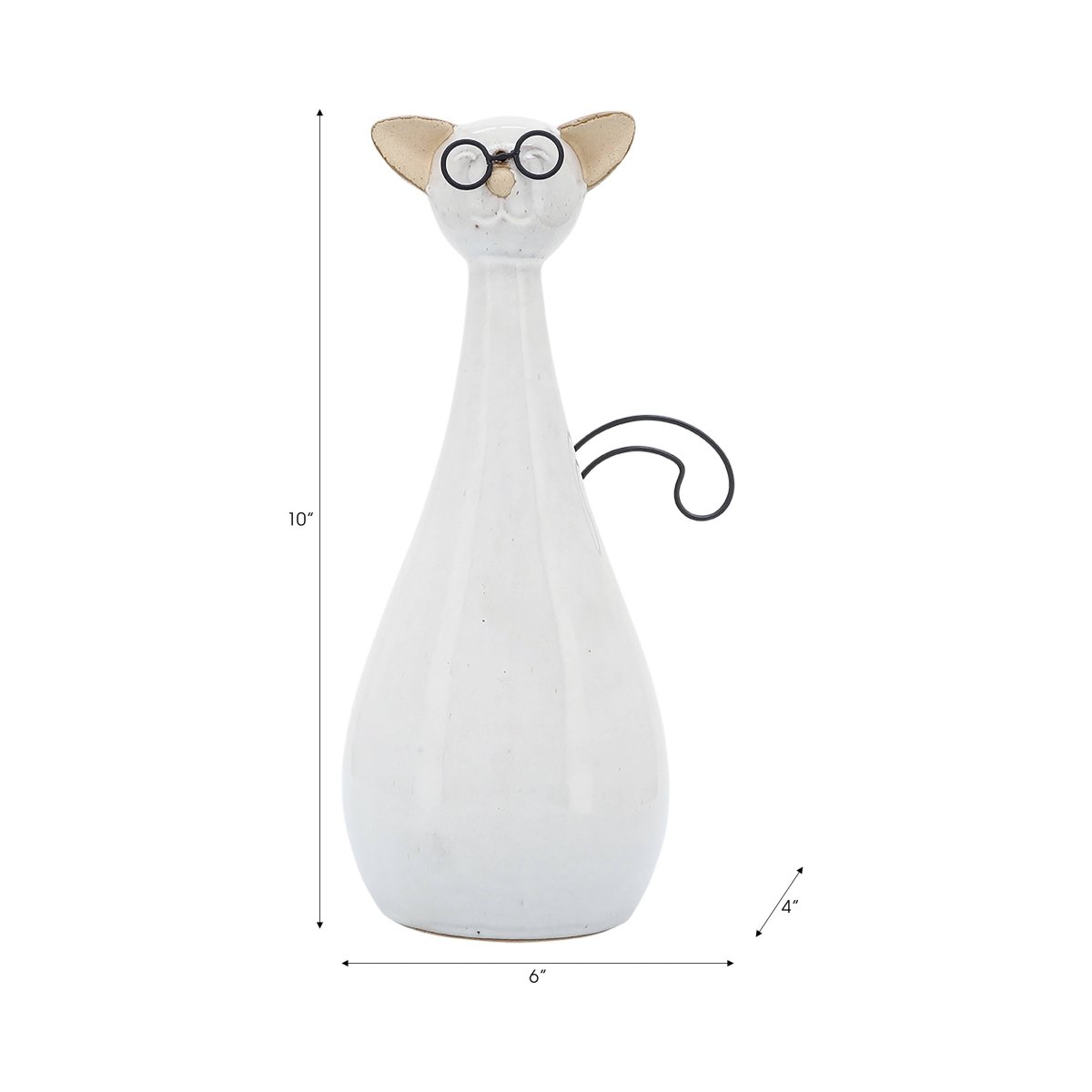 Figurine - White Ceramic Chubby Cat with Glasses, 10 in. - Nifty Decor & More