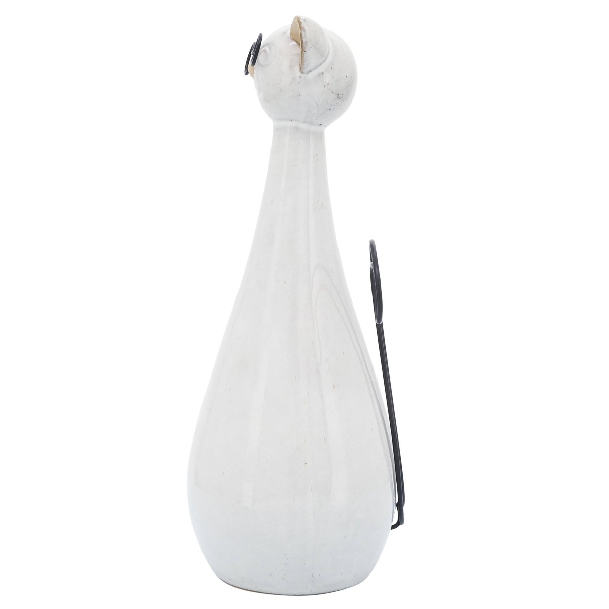 Figurine - White Ceramic Chubby Cat with Glasses, 10 in. - Nifty Decor & More