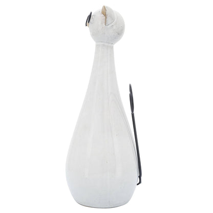 Figurine - White Ceramic Chubby Cat with Glasses, 10 in. - Nifty Decor & More