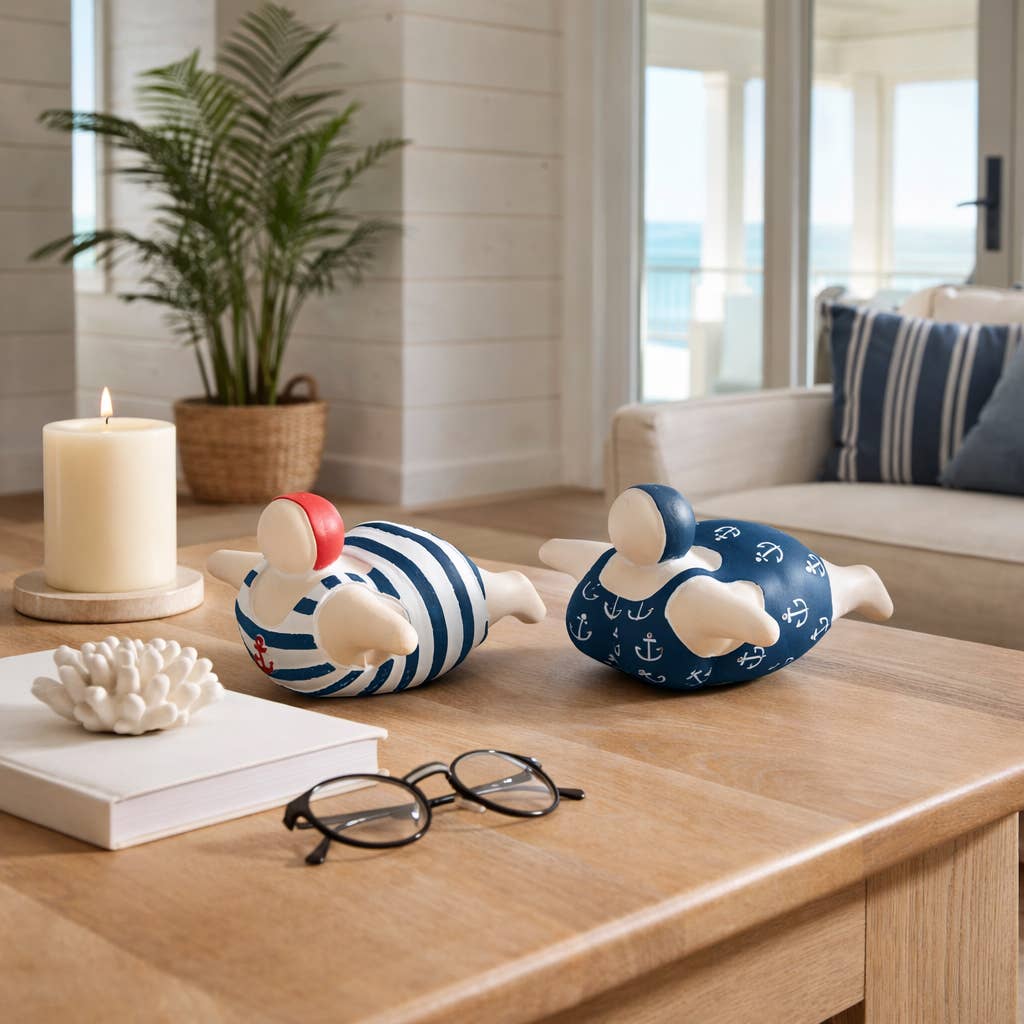 Figurines Set of 2 - Blue Ceramic Bathing Beauties, 7 in. - Nifty Decor & More
