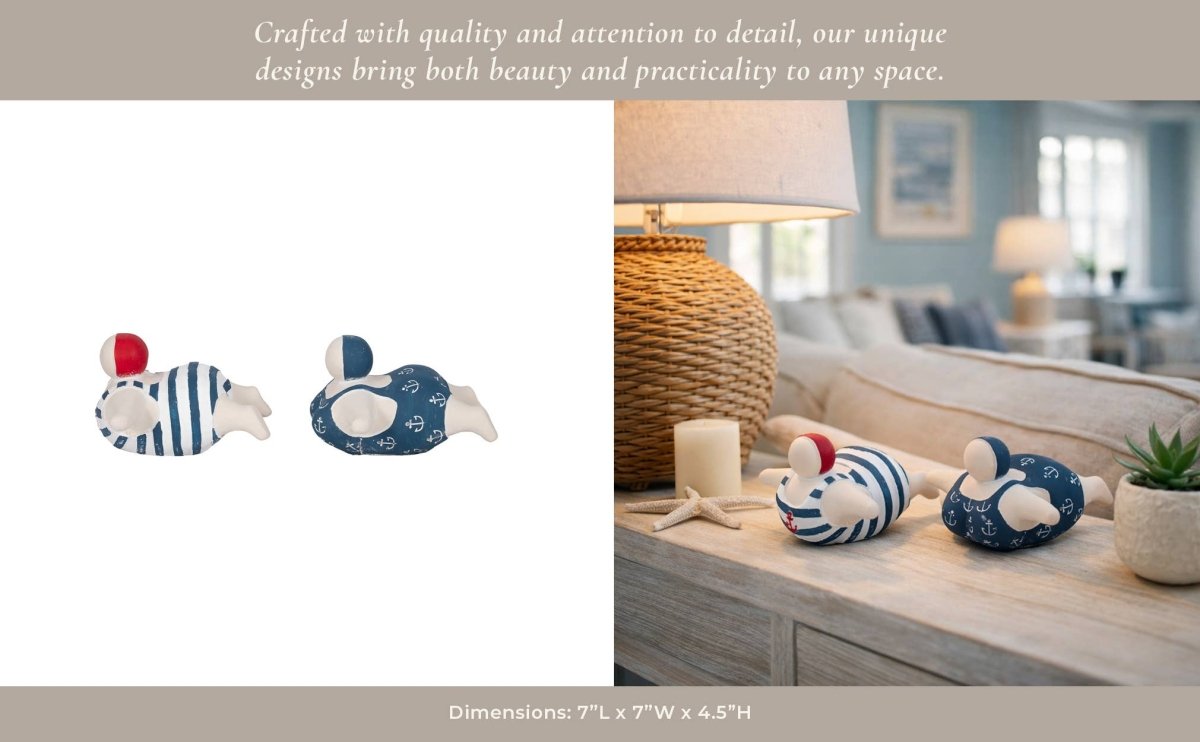 Figurines Set of 2 - Blue Ceramic Bathing Beauties, 7 in. - Nifty Decor & More
