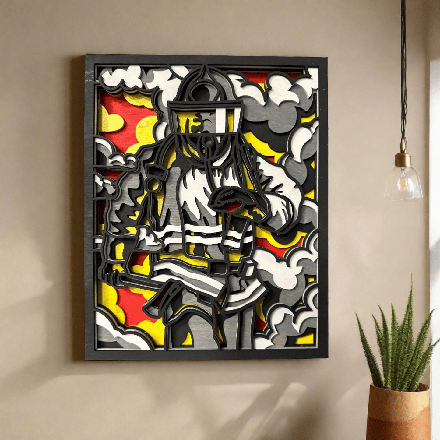 Firefighter Patriotic Wall Art – Handcrafted Heroic Shield Wood Decor - Nifty Decor & More