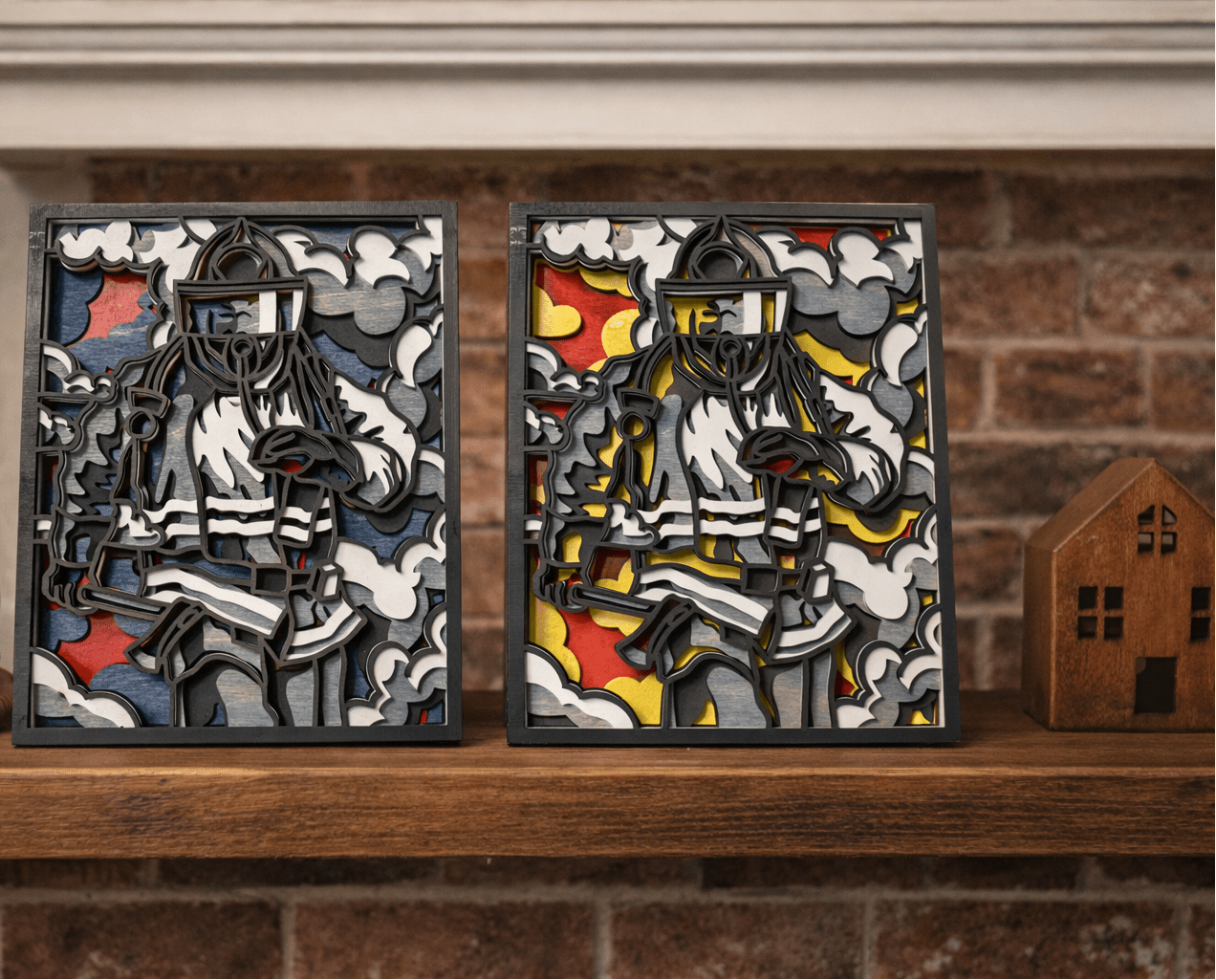 Firefighter Patriotic Wall Art – Handcrafted Heroic Shield Wood Decor - Nifty Decor & More