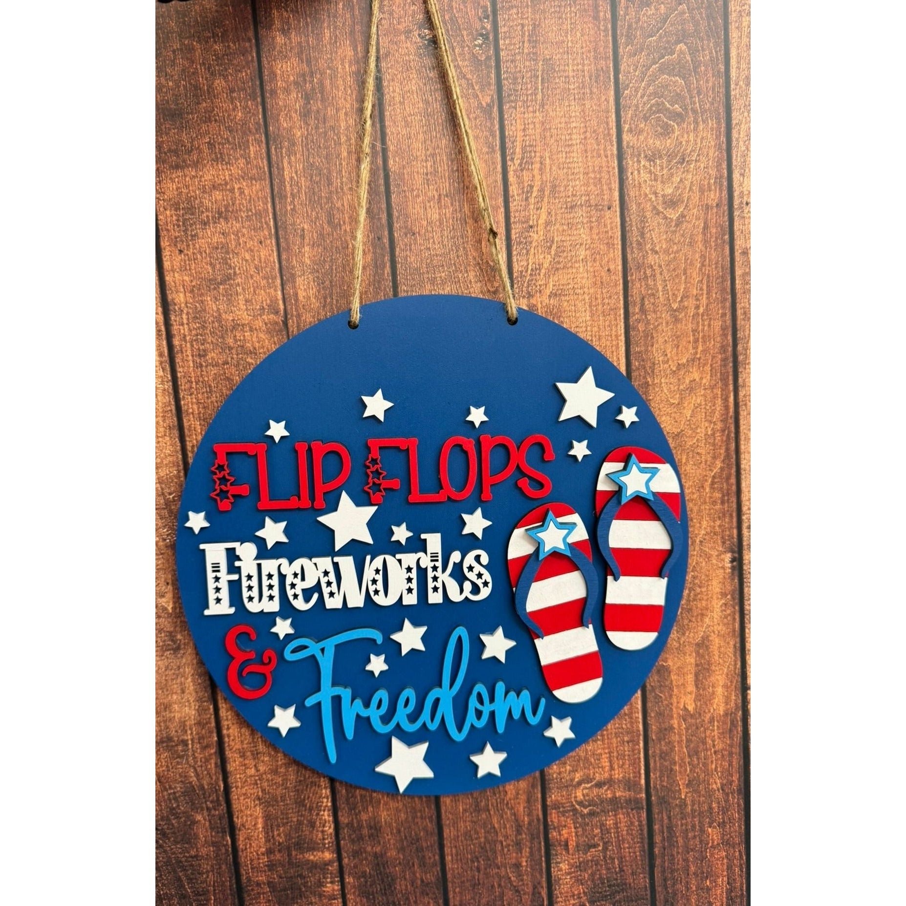 Flip Flops and Fireworks Door Hanger Patriotic Summer Front Door Decor for 4th of July - Nifty Decor & More