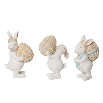 Floral Bunny & Egg Set, Resin Easter Decor, Cute Spring Table Centerpiece, Handmade Bunny Figurine, Spring Decor | Gift Idea - Nifty Decor & More