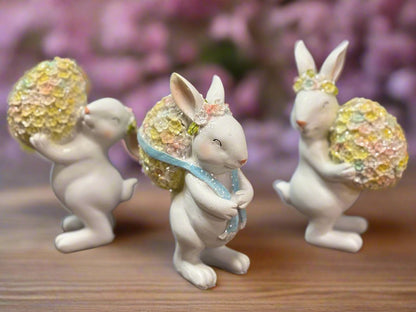 Floral Bunny & Egg Set, Resin Easter Decor, Cute Spring Table Centerpiece, Handmade Bunny Figurine, Spring Decor | Gift Idea - Nifty Decor & More