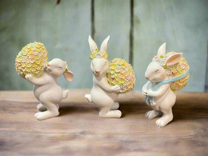 Floral Bunny & Egg Set, Resin Easter Decor, Cute Spring Table Centerpiece, Handmade Bunny Figurine, Spring Decor | Gift Idea - Nifty Decor & More