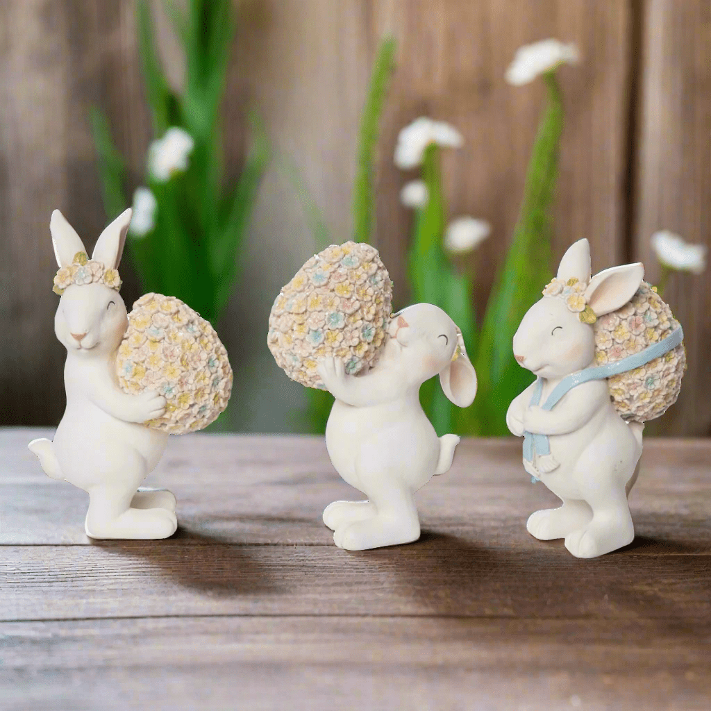 Floral Bunny & Egg Set, Resin Easter Decor, Cute Spring Table Centerpiece, Handmade Bunny Figurine, Spring Decor | Gift Idea - Nifty Decor & More
