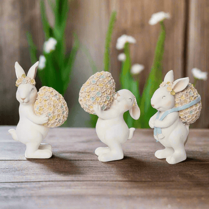 Floral Bunny & Egg Set, Resin Easter Decor, Cute Spring Table Centerpiece, Handmade Bunny Figurine, Spring Decor | Gift Idea - Nifty Decor & More
