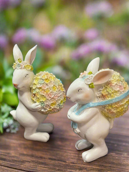 Floral Bunny & Egg Set, Resin Easter Decor, Cute Spring Table Centerpiece, Handmade Bunny Figurine, Spring Decor | Gift Idea - Nifty Decor & More