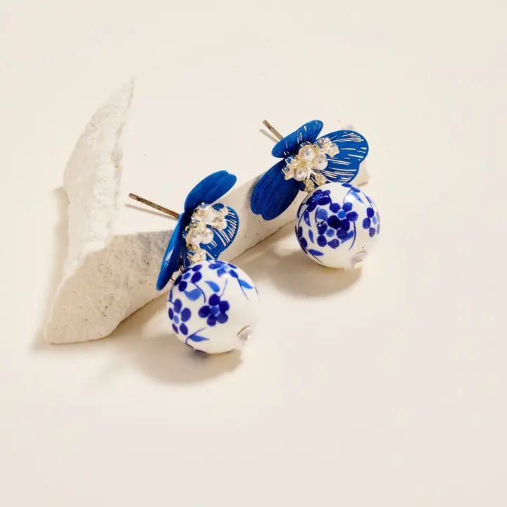 Floral Ceramic Bead Flower Post Earrings 1.25 Inch - Nifty Decor & More