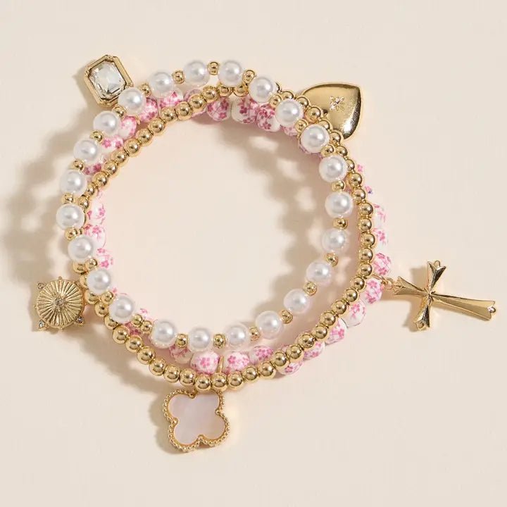 Floral Charm Stretch Bracelet Set - Nifty Decor & More