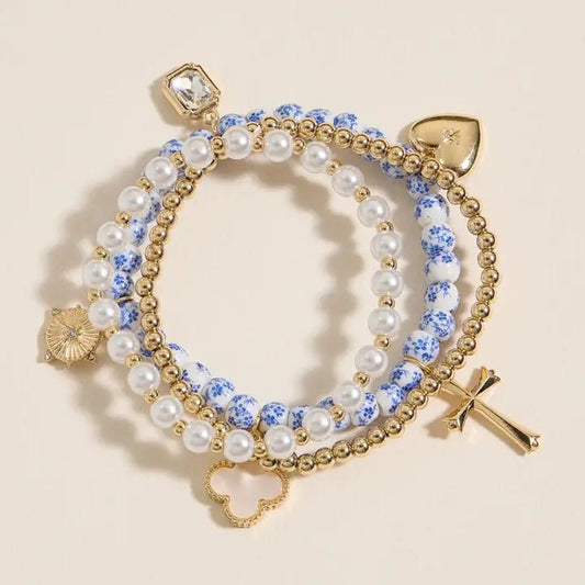Floral Charm Stretch Bracelet Set - Nifty Decor & More