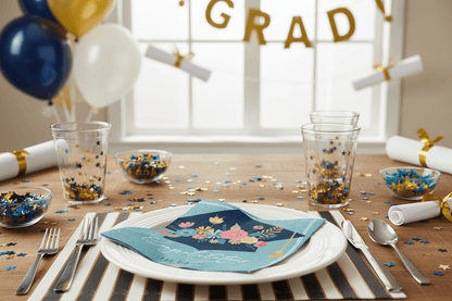 Floral Grad Cap Paper Cocktail Napkins Pack of 20 - Nifty Decor & More