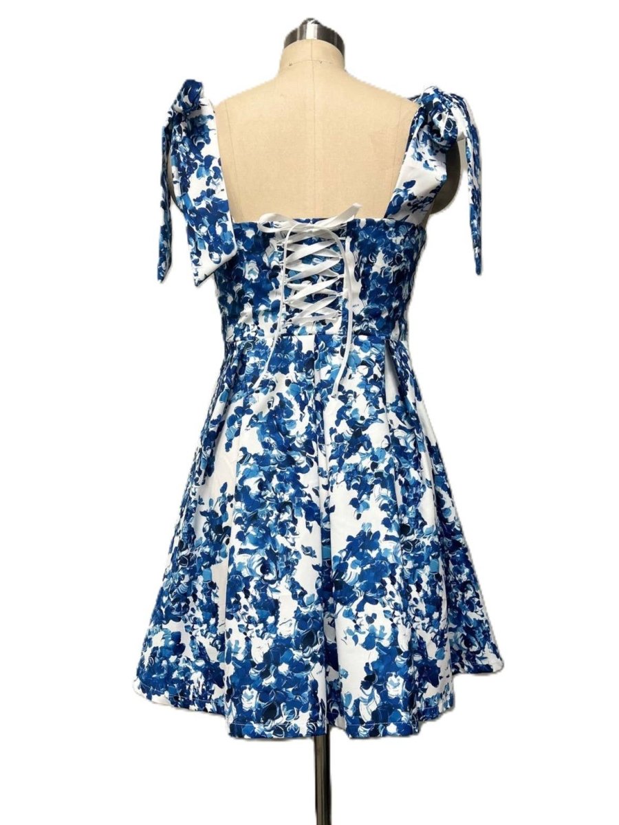 Floral Sweetheart Mini Dress with Bow Tied Straps - Nifty Decor & More