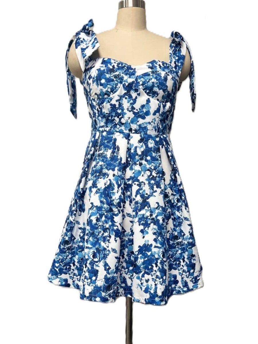 Floral Sweetheart Mini Dress with Bow Tied Straps - Nifty Decor & More