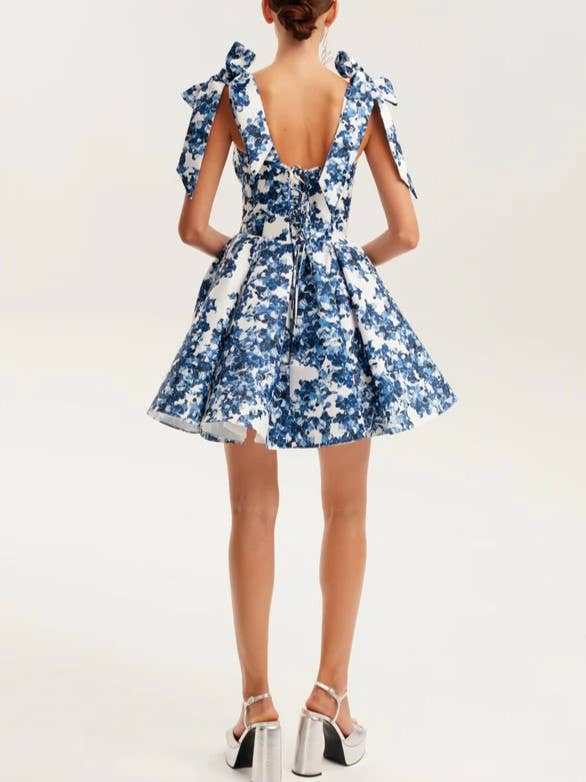 Floral Sweetheart Mini Dress with Bow Tied Straps - Nifty Decor & More