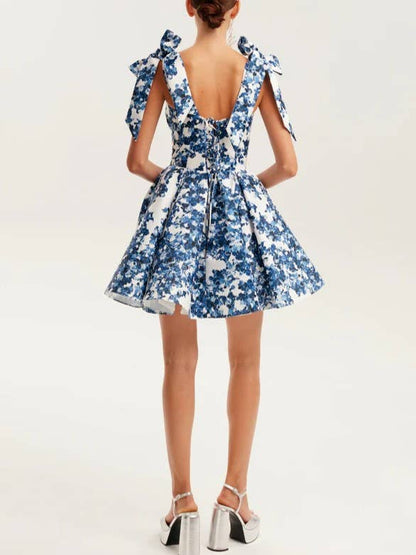Floral Sweetheart Mini Dress with Bow Tied Straps - Nifty Decor & More