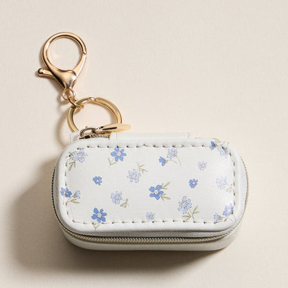 Floral Travel Jewelry Case Keychain – Mini Zipper Organizer with Ring Holder - Nifty Decor & More