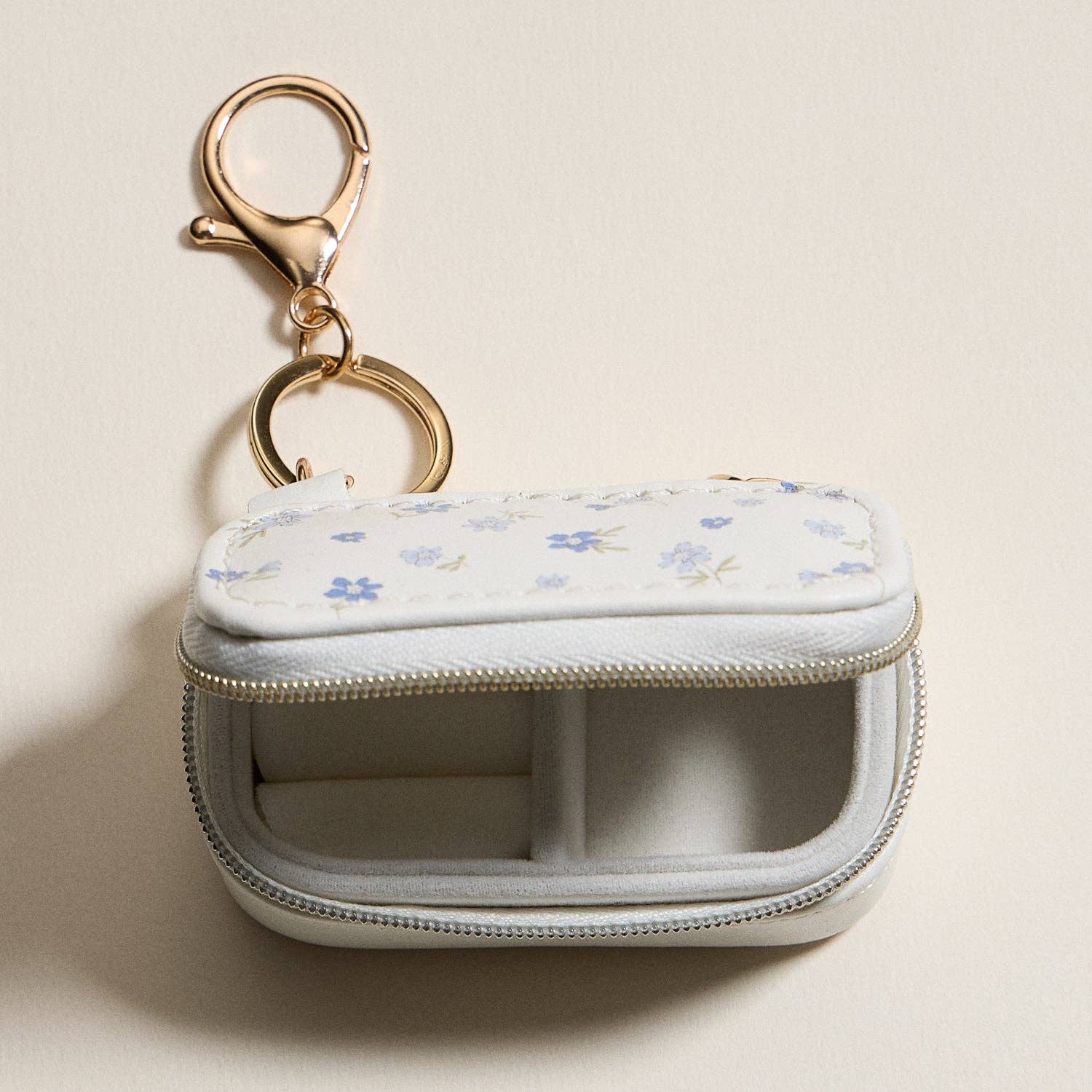 Floral Travel Jewelry Case Keychain – Mini Zipper Organizer with Ring Holder - Nifty Decor & More