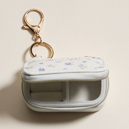 Floral Travel Jewelry Case Keychain – Mini Zipper Organizer with Ring Holder - Nifty Decor & More