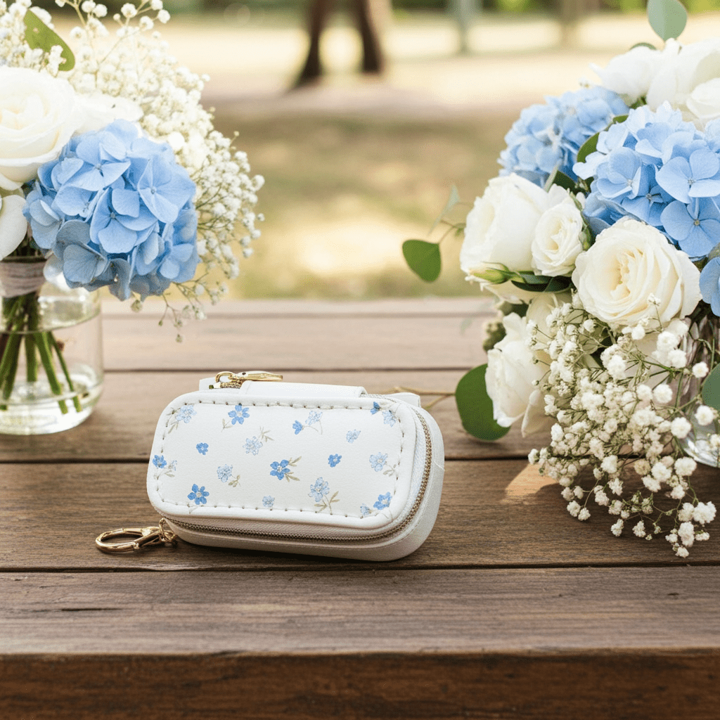 Floral Travel Jewelry Case Keychain – Mini Zipper Organizer with Ring Holder - Nifty Decor & More