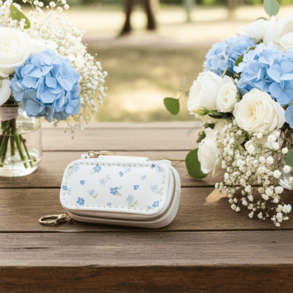 Floral Travel Jewelry Case Keychain – Mini Zipper Organizer with Ring Holder - Nifty Decor & More