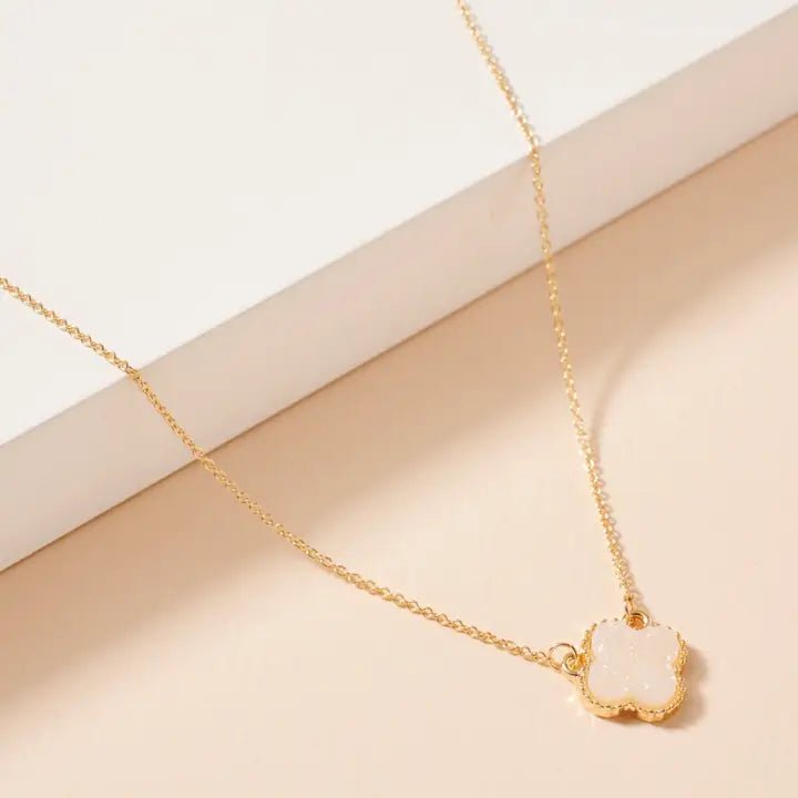 Flower Charm Druzy Stone Short Necklace - Nifty Decor & More