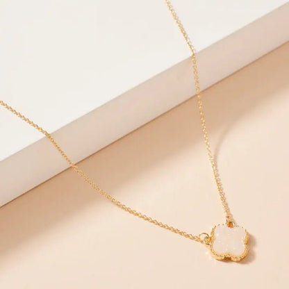 Flower Charm Druzy Stone Short Necklace - Nifty Decor & More