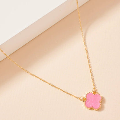 Flower Charm Druzy Stone Short Necklace - Nifty Decor & More