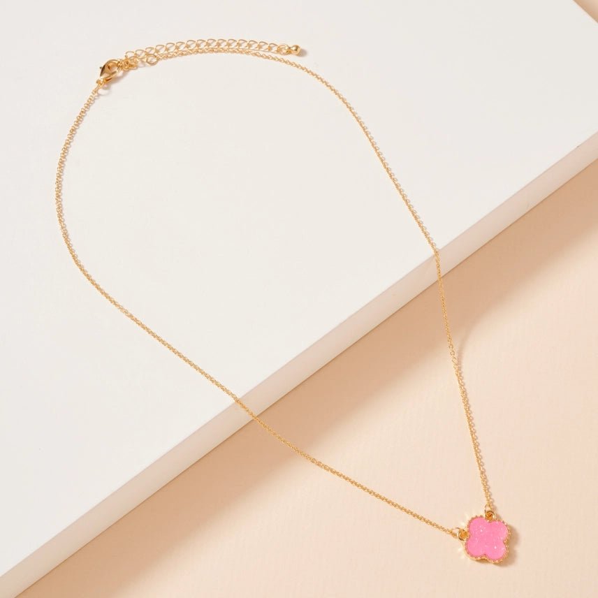 Flower Charm Druzy Stone Short Necklace - Nifty Decor & More